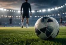 Ilustracyjna grafika piłkarska przedstawiająca generyczna piłka turniejowa i neutralne światła stadionowe, bez oficjalnego wzoru.